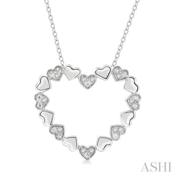 1/20 Ctw Puffed Heart Plain and Single Cut Diamond Fashion Pendant With Chain in Sterling Silver